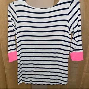 🖤🤍 Colette Chic Black & White Striped Shirt – 3/4 Sleeve with Pink Accent!